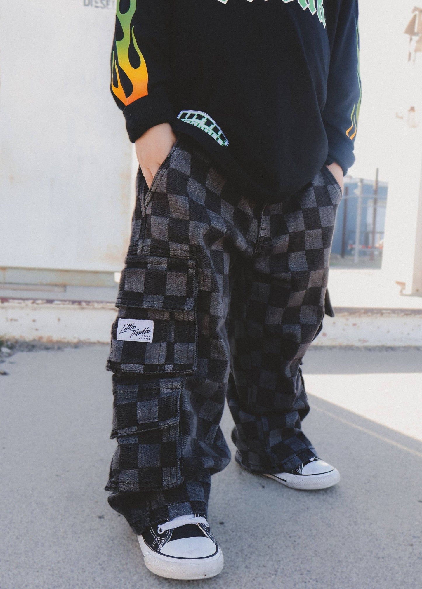 PREORDER Checkered Baggy Black Jeans
