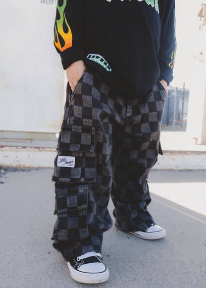 PREORDER Checkered Baggy Black Jeans