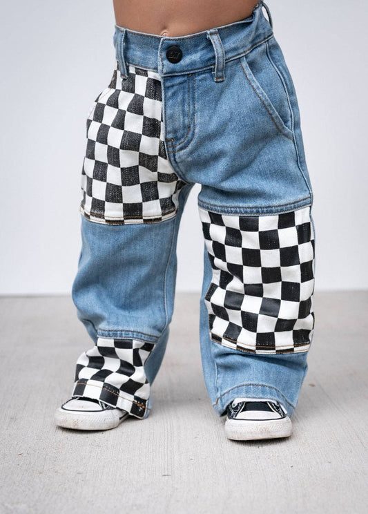 PREORDER Checkered Patch Baggy Jeans