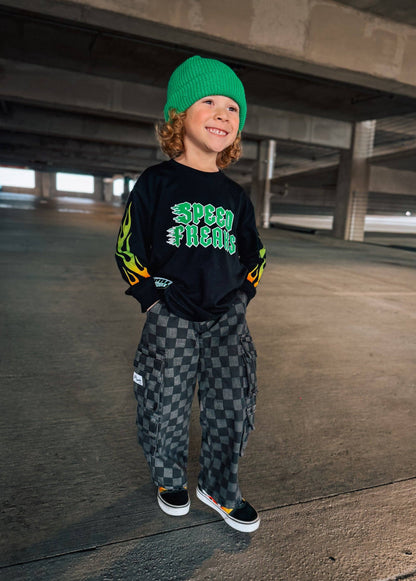 PREORDER Checkered Baggy Black Jeans