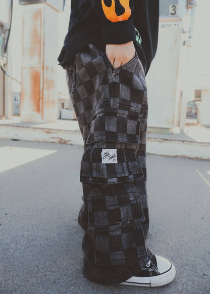 PREORDER Checkered Baggy Black Jeans