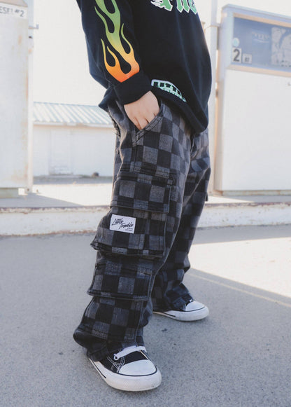 PREORDER Checkered Baggy Black Jeans
